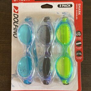 NIP Dolfino Swimming Goggles Youth 6+ UV Protection Latex Free 3 Pack Shark